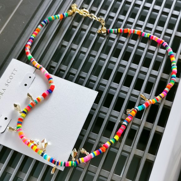 Reece gold choker necklace in neon mix Clearance